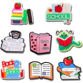 DOBIHMAX 8PCS Book Shoe Charms, Love Reading Aesthetic DIY PVC Clog Shoe Charm Accessories Birthday Party Favors Supplies Cute Decorations fit Clog Bracelets Gift for Girls, Boys, Women, Kids.