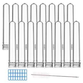 LABALPHA 11Pcs Plastic Test Tubes with Screw Caps for Candy Storage, Party, Bath Salt Vials, 33x160mm (100ml), Include a Test Tube Brush and Sticker Label