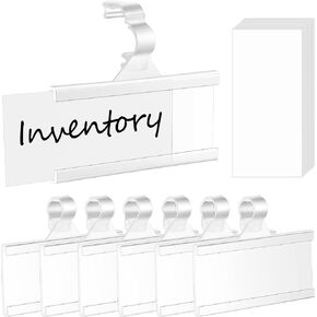 100 PCS Plastic Wire Shelf Label Holders with Blank Cards, Reusable Plastic Shelf Tags Price Label Holder with Snap Lock, UPC Label Price Display Holder for Pantry Retail Supermarket (3'' x 1.4'')