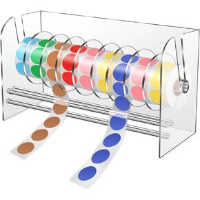 Sticker Dispenser,Label Dispenser,Sticker Holder Organizer,Sticker Roll Dispenser,Adjustable 9 Disks Acrylic Lable Roll Holder Organizer, Label Stand for Holding Tape Sticker Label Office and Home