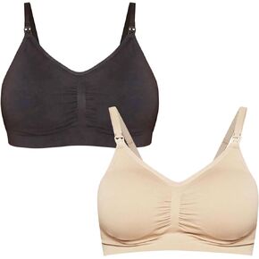 Motherhood Maternity Women's Average Busted Seamless Clip Down Nursing Bra, Black/Sandshell 2 Pack