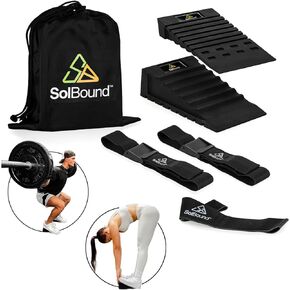 Squat Wedge Block 8 PC Set - Adjustable Slant Board for Weight Lifting - Stretching Equipment for Hamstring, Calf, Foot, Ankle, Achilles and More - Elevated Heel Design with Incline for Exercise Black