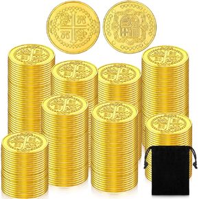 Hanaive 100 Pcs Metal Pirate Coins Bulk Gold Fake Coins Spanish Doubloon Tokens for Kids Board Games Pirate Party Cosplay(Round)