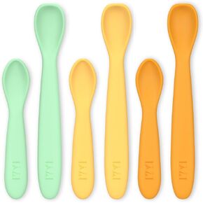 Silicone Baby Spoons, Baby Spoons Self Feeding 6 Months, Infant Spoons for First Stage, Toddler Spoons, Training Spoon Set, Baby Utensils Feeding Supplies, Dishwasher Safe & Boil Safe (Morandi Boy)