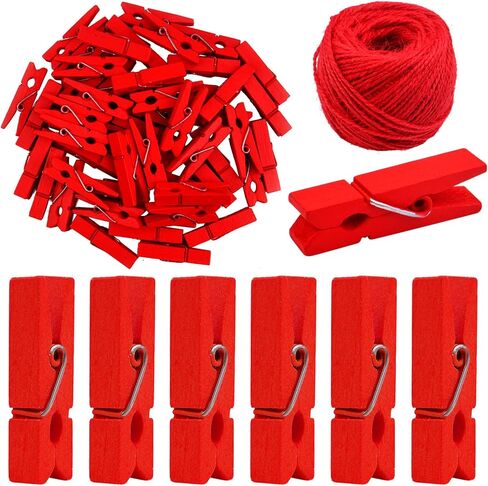 BronaGrand 50pcs Small Wooden Clips Tiny Picture Photo Pegs Clothespins Decorative Craft Wood Clips with 50 M Jute Twine for Photo Display Picture Hanging Home Art Crafts Decor, Green in Saudi Arabia
