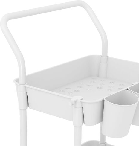 Buzowruil 4-Tier Rolling Utility Cart, Storage Cart with Handle Multi-Purpose and Locking Wheels,with Hanging Basket and Hook for Office, Kitchen, Bathroom,White in Saudi Arabia