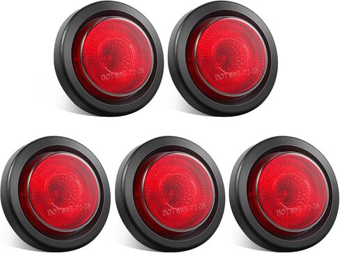 بارتسام 5 قطع 2 بوصة حمراء مستديرة 9 مصابيح LED لشاحنة المقطورة، أضواء التخليص مع عاكسات، IP67 مقاومة للماء، 12 فولت، تتضمن أسلاك التوصيل المصنوعة والحلقات المطاطية in Kuwait