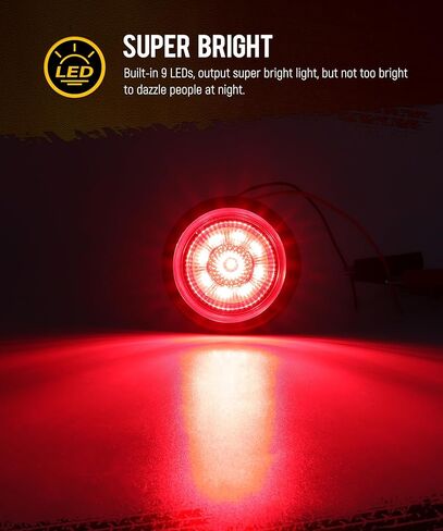 بارتسام 5 قطع 2 بوصة حمراء مستديرة 9 مصابيح LED لشاحنة المقطورة، أضواء التخليص مع عاكسات، IP67 مقاومة للماء، 12 فولت، تتضمن أسلاك التوصيل المصنوعة والحلقات المطاطية in Kuwait