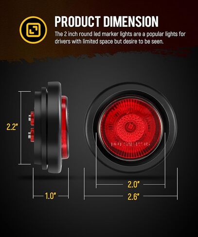 بارتسام 5 قطع 2 بوصة حمراء مستديرة 9 مصابيح LED لشاحنة المقطورة، أضواء التخليص مع عاكسات، IP67 مقاومة للماء، 12 فولت، تتضمن أسلاك التوصيل المصنوعة والحلقات المطاطية in Kuwait