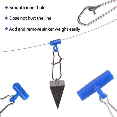 Fishing Sinker Slides Kit 50pcs Strong Fishing Weights Slide with Duo Lock Hooked Snaps Fishing Line Connetor Saltwater Tackle Surf Fishing Fish Finder Rig in Saudi Arabia