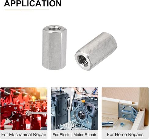 DTGN M8x1.25mmx25mm(DxPxH) Hex Coupling Nuts - 2Pack - Good for Home Garage Repairs - 304 Stainless Steel Polishing Rod Coupling Nuts - Silver Tone in Saudi Arabia