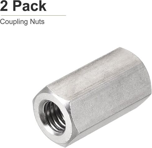 DTGN M8x1.25mmx25mm(DxPxH) Hex Coupling Nuts - 2Pack - Good for Home Garage Repairs - 304 Stainless Steel Polishing Rod Coupling Nuts - Silver Tone in Saudi Arabia