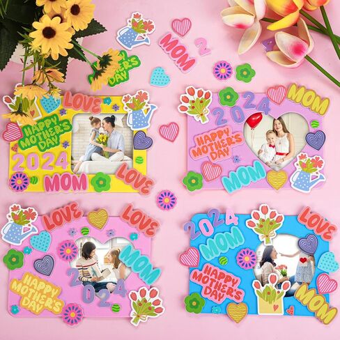 Aodaer 382 Pieces Mother's Day Picture Frame Craft Kit Mother's Day Picture Frames Foam Heart Stickers Self-Adhesive Stickers DIY Mother's Day Crafts for Home Classroom Bulletin Board Decorations in Saudi Arabia