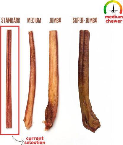 Odor-Free Bully Sticks (12 Inch, 18 Pack Standard Thickness), Fully Digestible 100% Beef Pizzle Chews, Grass-Fed, Grain-Free, Natural Long-Lasting Chews for Small & Large Dogs - 18count in Saudi Arabia