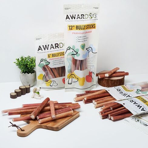 Odor-Free Bully Sticks (12 Inch, 18 Pack Standard Thickness), Fully Digestible 100% Beef Pizzle Chews, Grass-Fed, Grain-Free, Natural Long-Lasting Chews for Small & Large Dogs - 18count in Saudi Arabia