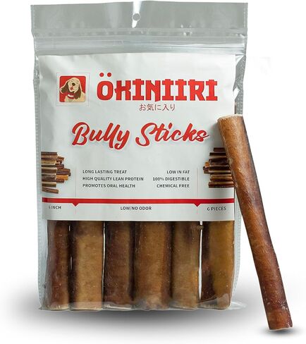 OKINIIRI Bully Sticks for Dogs, 6 inch Premium Best Bully Sticks., 100% Beef Chews, Grass-fed, Grain and Rawhide Free. (6 inch 6 Pieces Bully Sticks) in Saudi Arabia