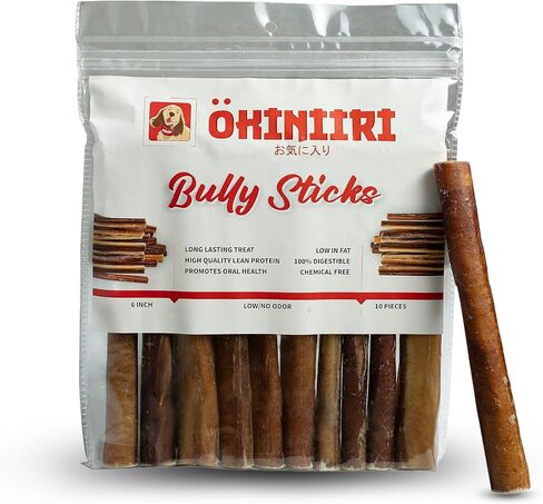 OKINIIRI Bully Sticks for Dogs, 6 inch Premium Best Bully Sticks., 100% Beef Chews, Grass-fed, Grain and Rawhide Free. (6 inch 6 Pieces Bully Sticks) in Saudi Arabia