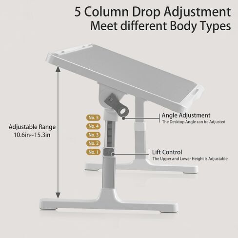 Laptop Desk for Bed, Adjustable Bed Table with USB Charge Port, Foldable Laptop Table with Storage Drawer, Portable Laptop Bed Desk Tray for Eating Working Writing Reading (Silver) in Saudi Arabia