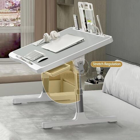Laptop Desk for Bed, Adjustable Bed Table with USB Charge Port, Foldable Laptop Table with Storage Drawer, Portable Laptop Bed Desk Tray for Eating Working Writing Reading (Silver) in Saudi Arabia