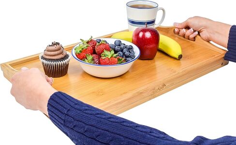 KOZY KITCHEN Foldable Breakfast Tray| Large Organic Bamboo Folding Serving Tray, Laptop Desk, Bed Table, Lap Desk| 100% Natural and Eco-Friendly Tray with Handles and Legs in Saudi Arabia