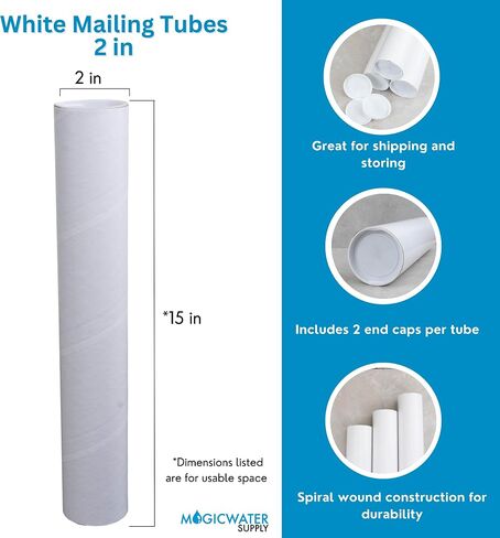 MagicWater Supply Mailing Tube - 2 in x 15 in - White - 1 Pack - for Shipping and Storage of Posters, Arts, Crafts, and Documents in Saudi Arabia
