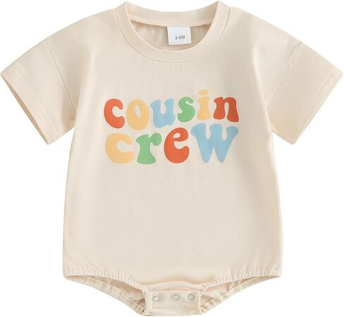 Hnyenmcko Newborn Baby Girl Boy Summer Clothes Short Sleeve Letter Print Bubble Romper Oversized T-Shirt Bodysuit Top Outfit in Kuwait