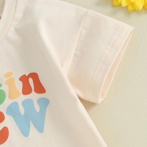 Hnyenmcko Newborn Baby Girl Boy Summer Clothes Short Sleeve Letter Print Bubble Romper Oversized T-Shirt Bodysuit Top Outfit in Kuwait