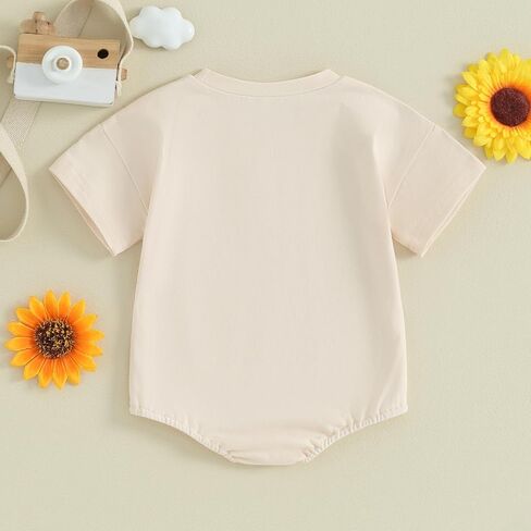 Hnyenmcko Newborn Baby Girl Boy Summer Clothes Short Sleeve Letter Print Bubble Romper Oversized T-Shirt Bodysuit Top Outfit in Kuwait