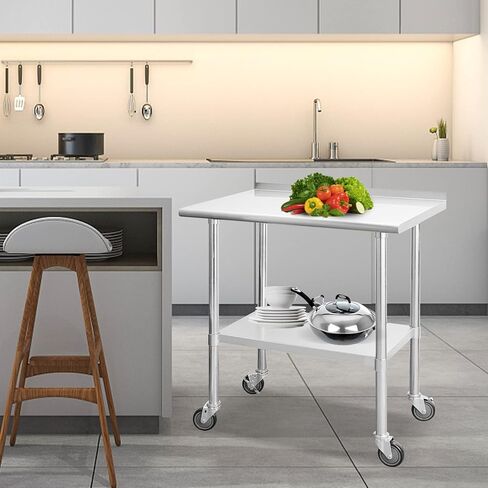 طاولة إعداد من الفولاذ المقاوم للصدأ مقاس 24 × 36 NSF من Wrilibo مع عجلات لطاولة إعداد المطبخ مع رف سفلي قابل للتعديل للمطاعم والمنزل والمرآب والخارج والفندق in Kuwait