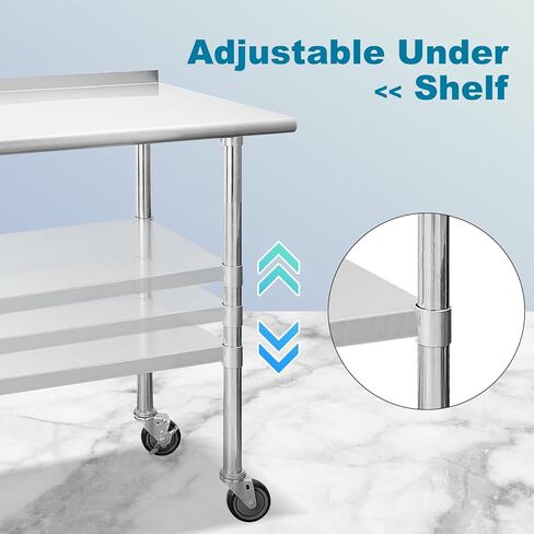 طاولة إعداد من الفولاذ المقاوم للصدأ مقاس 24 × 36 NSF من Wrilibo مع عجلات لطاولة إعداد المطبخ مع رف سفلي قابل للتعديل للمطاعم والمنزل والمرآب والخارج والفندق in Kuwait