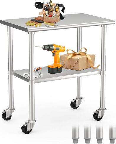 YBLFDY Stainless Steel Table with Wheels 36x24 Inches, NSF Stainless Steel Prep Table for Kitchen, Stainless Steel Work Table for Garage Workshop and Hotel in Saudi Arabia
