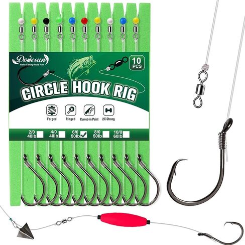 Dovesun 10PCS Pre-Rigged Catfish Rig Circle/Octopus Hooks Rigs for Catfish Offset Circle Fishing Hooks for Saltwater Freshwater 2/0 3/0 4/0 5/0 6/0 7/0 8/0 10/0 in Kuwait