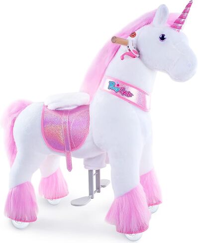 PonyCycle نموذج كلاسيكي أصلي U، لعبة الركوب على حصان وحيد القرن الهزاز للأطفال (مع فرامل / ارتفاع 91.44 سم / مقاس 4 للأعمار من 4 إلى 8 سنوات) ركوب الخيل الميكانيكي من القطيفة على ركوب الخيل ألعاب المهر باللون الأبيض Ux404 in Kuwait
