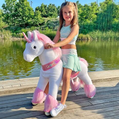 PonyCycle نموذج كلاسيكي أصلي U، لعبة الركوب على حصان وحيد القرن الهزاز للأطفال (مع فرامل / ارتفاع 91.44 سم / مقاس 4 للأعمار من 4 إلى 8 سنوات) ركوب الخيل الميكانيكي من القطيفة على ركوب الخيل ألعاب المهر باللون الأبيض Ux404 in Kuwait