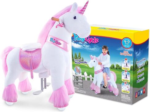PonyCycle نموذج كلاسيكي أصلي U، لعبة الركوب على حصان وحيد القرن الهزاز للأطفال (مع فرامل / ارتفاع 91.44 سم / مقاس 4 للأعمار من 4 إلى 8 سنوات) ركوب الخيل الميكانيكي من القطيفة على ركوب الخيل ألعاب المهر باللون الأبيض Ux404 in Kuwait