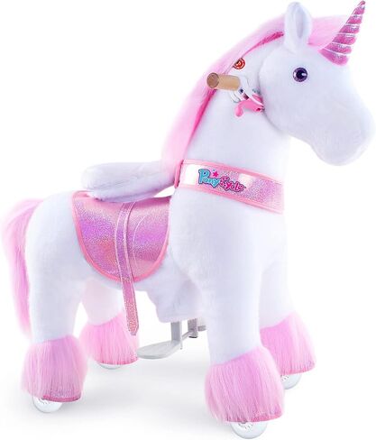 PonyCycle Authentic Classic Model U, Ride on Unicorn Toy Rocking Horse for Kids Toys (with Brake/ 36" Height/Size 4 for Age 4-8) Mechanical Plush Walking Ride on Horse Riding Pony Toys White Ux404 in Saudi Arabia
