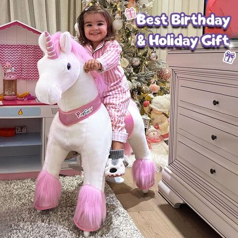 PonyCycle Authentic Classic Model U, Ride on Unicorn Toy Rocking Horse for Kids Toys (with Brake/ 36" Height/Size 4 for Age 4-8) Mechanical Plush Walking Ride on Horse Riding Pony Toys White Ux404 in Saudi Arabia