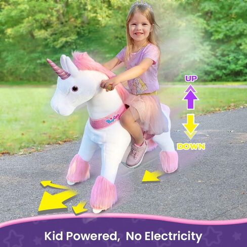 PonyCycle نموذج كلاسيكي أصلي U، لعبة الركوب على حصان وحيد القرن الهزاز للأطفال (مع فرامل / ارتفاع 91.44 سم / مقاس 4 للأعمار من 4 إلى 8 سنوات) ركوب الخيل الميكانيكي من القطيفة على ركوب الخيل ألعاب المهر باللون الأبيض Ux404 in Kuwait
