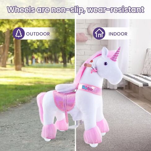 PonyCycle نموذج كلاسيكي أصلي U، لعبة الركوب على حصان وحيد القرن الهزاز للأطفال (مع فرامل / ارتفاع 91.44 سم / مقاس 4 للأعمار من 4 إلى 8 سنوات) ركوب الخيل الميكانيكي من القطيفة على ركوب الخيل ألعاب المهر باللون الأبيض Ux404 in Kuwait