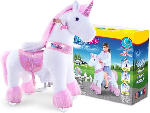 PonyCycle Authentic Classic Model U, Ride on Unicorn Toy Rocking Horse for Kids Toys (with Brake/ 36" Height/Size 4 for Age 4-8) Mechanical Plush Walking Ride on Horse Riding Pony Toys White Ux404 in Saudi Arabia