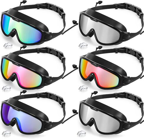 Kanayu 6 Pieces Swimming Goggles Wide View No Leaking Swim Goggles Anti Fog Adult Goggles for Swimming with Wear Earplugs and Nose Clip for Summer Adult Men Women Youth, UV Protection in Saudi Arabia