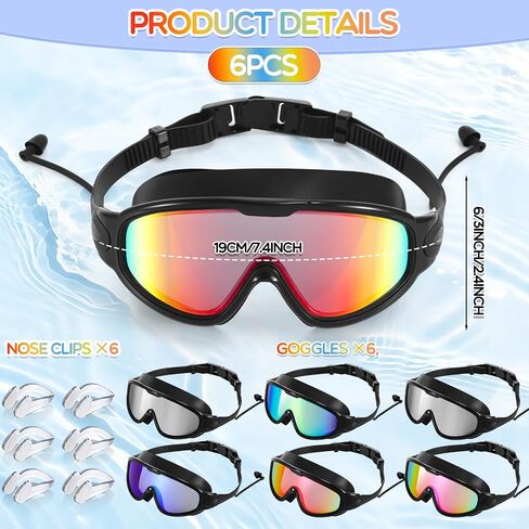 Kanayu 6 Pieces Swimming Goggles Wide View No Leaking Swim Goggles Anti Fog Adult Goggles for Swimming with Wear Earplugs and Nose Clip for Summer Adult Men Women Youth, UV Protection in Saudi Arabia