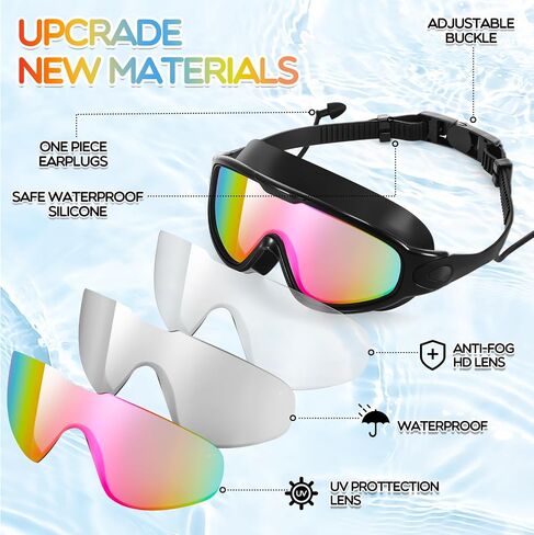 Kanayu 6 Pieces Swimming Goggles Wide View No Leaking Swim Goggles Anti Fog Adult Goggles for Swimming with Wear Earplugs and Nose Clip for Summer Adult Men Women Youth, UV Protection in Saudi Arabia