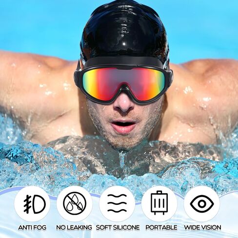 Kanayu 6 Pieces Swimming Goggles Wide View No Leaking Swim Goggles Anti Fog Adult Goggles for Swimming with Wear Earplugs and Nose Clip for Summer Adult Men Women Youth, UV Protection in Saudi Arabia