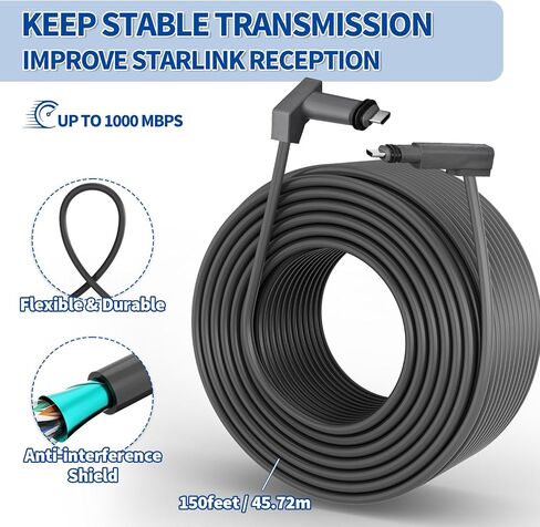 GODPEE 150Ft Replacement Cable for Starlink V2 [Standard Actuated ] Rectangular Satellite Dish Antenna - Heat Resistant Extension Cable Accessories for Starlink in Saudi Arabia