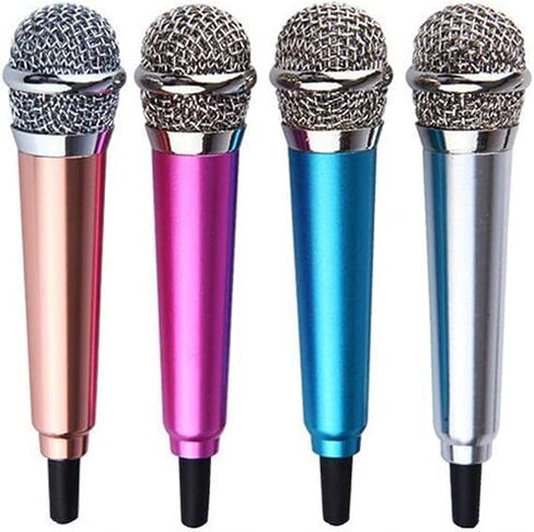 Jowxsx Silver Mini Singing Mic Equipment 3.5mm Mini Condenser Microphone Phone Karaoke Mic with Stand Singing Mini Handheld Microphone for Mobile Phone Laptop Notebook Handheld Wireless Microphones in Saudi Arabia