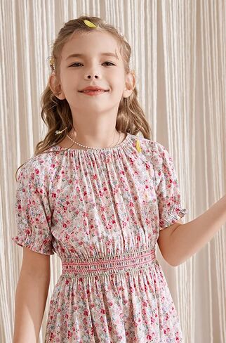 tiny sugar Girls Floral Smocked Waist Dress Church Holiday Playwear Soft Midi Dress with Pockets in Kuwait