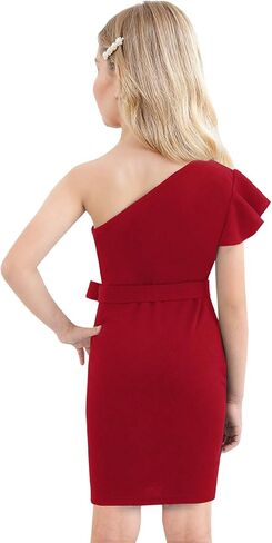 21KIDS Girl's One Shoulder Ruffle Flounce Sleeve Pencil Party Birthday Dress with Belt 8-12 Years in Saudi Arabia