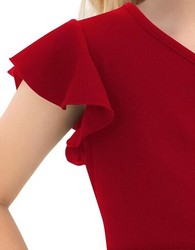 21KIDS Girl's One Shoulder Ruffle Flounce Sleeve Pencil Party Birthday Dress with Belt 8-12 Years in Saudi Arabia