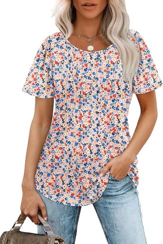 WIHOLL Short Sleeve Shirts for Women Summer Dressy Casual Tops Pleated Front in Saudi Arabia